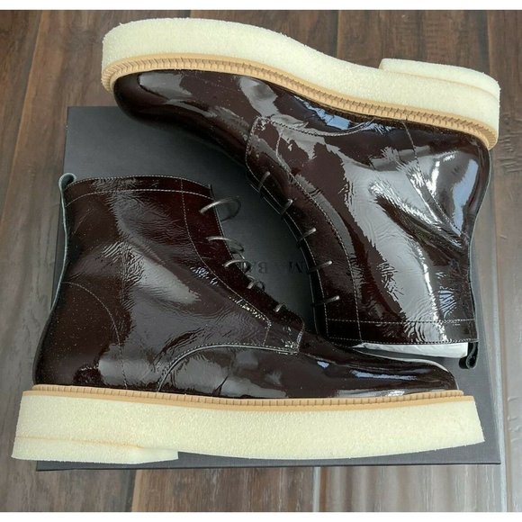 NEW Paloma Barcelo Women's Patent Leather Prudence Lace Up Boots Brown - Picture 6 of 8